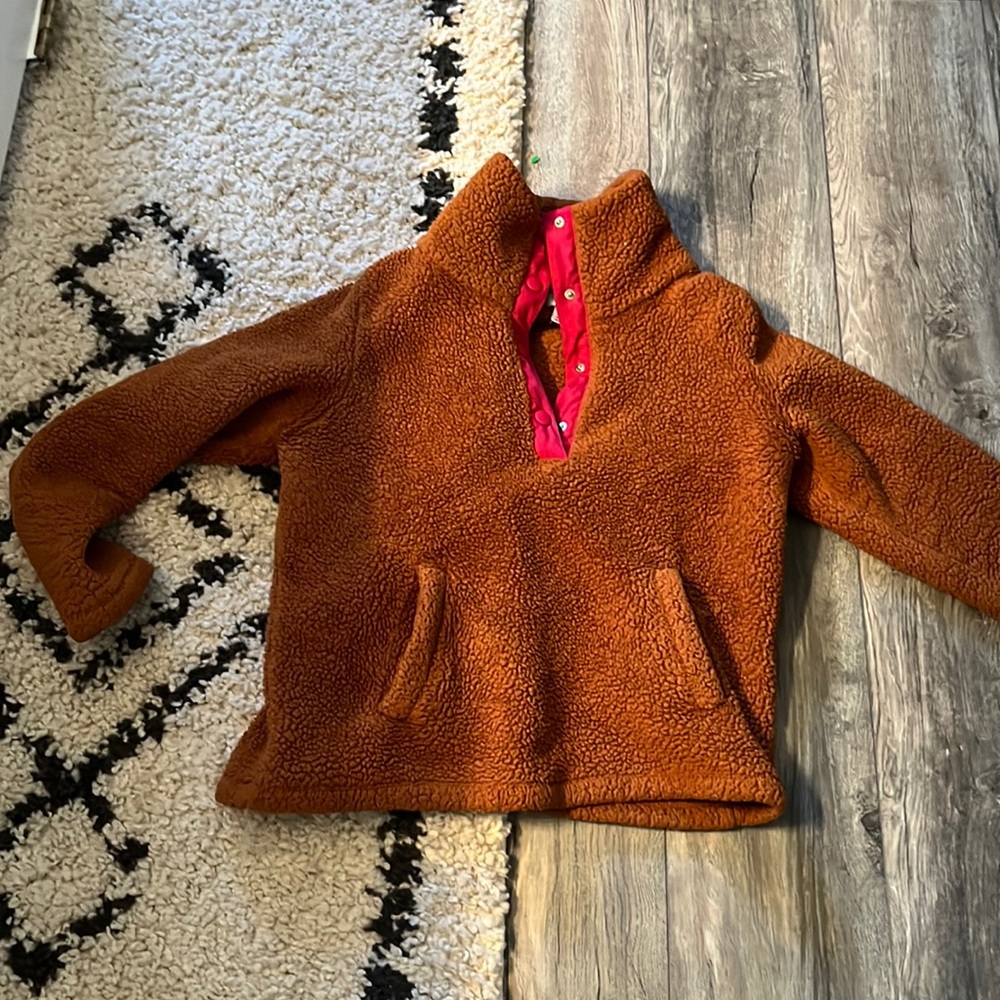 J crew womens fuzzy Sherpa pullover orange and pick XS